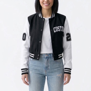 Chaqueta Varsity Corta Estilo Bomber con Diseños de Logotipos Personalizados de Moda Urbana para Mujer a Precio de Mayoreo - Product Image 1