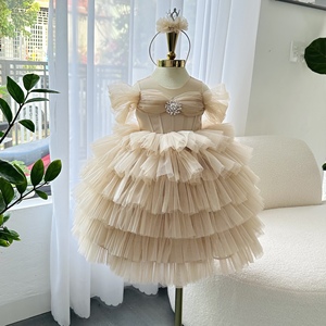 Vestido de Princesa de Tul Largo con Capas para Niñas, con Mangas con Volantes y Detalles Brillantes, Elegante para Fiestas, Venta al Por Mayor OEM - Product Image 3