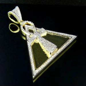 Pendentif en forme de pyramide entrecroisée serti de moissanite taille brillant rond, plaqué or, bijoux religieux chrétiens, style de luxe - Product Image 6