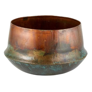 Antique Copper Hammered Planter With Circular Pattern Rustic Vintage Style For Garden Flower Green <b>Plant</b> Decoration - Product Image 2