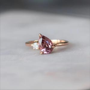 Fancy Light Pink Lab Grown Diamond Pear Cut Pink Tourmaline <b>Ring</b> 14K Solid Gold Minimalist Engagement Jewelry - Product Image 2