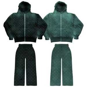 Wholesale Supplier High Quality Summer Casual Solid 100% Cotton Heavyweight Rhinestone Tracksuit Streetwear <b>Sparkling</b> Crystal - Product Image 3