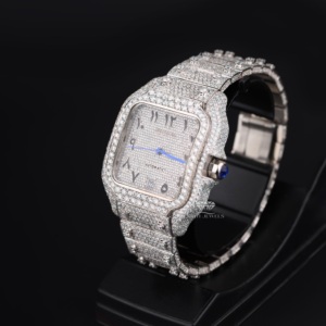 Montre-bracelet automatique pour homme en acier inoxydable, cadran arabe, entièrement sertie de diamants Moissanite de haute qualité, ton blanc, style Hip Hop - Product Image 3