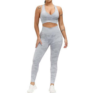 Ropa Deportiva de Primera Calidad para Mujer, Conjunto de 2 Piezas, Leggings de Yoga de Cintura Baja y Top Corto, Spandex Sólido Transpirable - Product Image 1