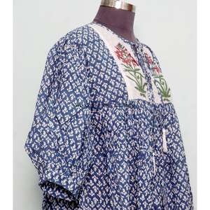 Robe longue florale à franges pour femme, 100 % coton, style vintage évasé, pour événements formels, taille naturelle, écologique, vente en gros - Product Image 5