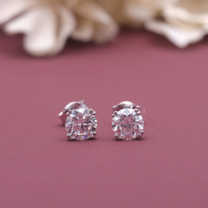 IGI Certified Lab Grown Diamond Round Solitaire <b>Stud</b> <b>Earrings</b> in 9K White / Rose & Yellow Gold Classic 6-Prong Diamond <b>Earrings</b> - Product Image 1