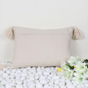 Housse de coussin rectangulaire en coton 100% avec texture brodée, rayures ivoire, franges, style bohème, pour canapé, décoration intérieure, fermeture éclair - Product Image 4