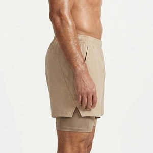 Elastic Waist Double <b>Layer</b> Shorts Men Workout Wear Compression 2 in 1 Shorts Polyester Cotton Sportswear Running Dual Shorts - Product Image 2
