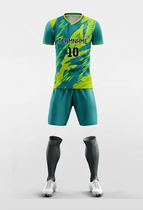 ชุดเสื้อฟุตบอลแบบซับลิเมชั่นสั่งทำพิเศษสำหรับผู้ชาย สีเหลือง ผ้าโพลีเอสเตอร์ซับเหงื่อ แขนสั้น คอกลม ชุดกีฬา ใส่ได้ทุกฤดู - Product Image 2