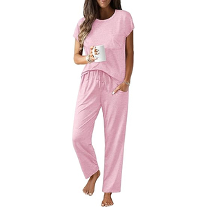 Women Relaxed Lounge Wear Set Loose Fit T Shirt <b>Elastic</b> Waist Pants Summer Outfit Wholesale - Product Image 1
