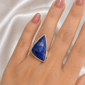 Natural <b>Lapis</b> <b>Lazuli</b> Gemstone Bohemian Style Statement <b>Ring</b> 925 Sterling Silver 18k Gold Rose Gold Geometric Trillion Cut - Product Image 2