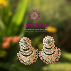 Chandbali Chandelier Earrings with American Diamond - Product Image 3