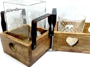 Elegant Rustic Farmhouse Hurricane Wood <b>Candle</b> Holder Square <b>Shape</b> Wrought Iron Handle Handmade Home Decoration for - Product Image 3