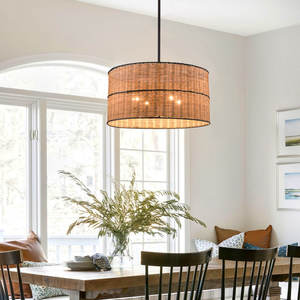 4-Light Drum Rattan Weaving <b>Chandelier</b> Elegant Living Room Furniture <b>for</b> <b>Bedroom</b> Decor - Product Image 1