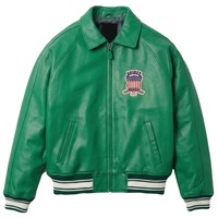 Veste en cuir Avirex Bomber pour homme, style streetwear américain, avec patchs brodés