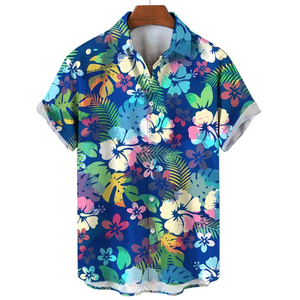 เสื้อเชิ้ตฮาวายลายดอกไม้สำหรับผู้ชาย เสื้อเชิ้ตพิมพ์ลายดอกไม้ติดกระดุม ผ้าป๊อปลินระบายอากาศ แขนสั้น เสื้อฮาวาย - Product Image 5