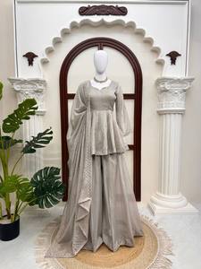 New Women's Tabby Silk Foil work Ready-made Lace Broder <b>Top</b> Salwar Kameez Set TENNECY Party Style All Seasons - Product Image 3