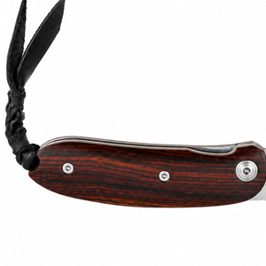Cuchillos Plegables con Mango de Madera Marrón Rojizo Oscuro, Hoja con Acabado Satinado, Funda de Cuero y Correa para la Muñeca para Camping y Actividades al Aire Libre - Product Image 4