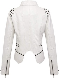 Vestes de motard en cuir blanc doux pour femmes, chaud et élégant, entièrement personnalisé, 100% cuir véritable peau de mouton avec doublure entièrement doublée de fausse fourrure - Product Image 2