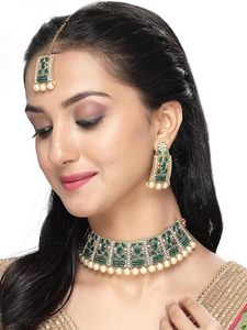 Gold Plated Alloy Necklace Earring Set Imitation Pearl Crystal Rhinestone Ethnic Wedding <b>Jewelry</b> Women's Fashion <b>Jewelry</b> Sets - Product Image 4