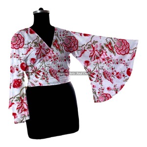 Top de algodón 100% suave, hecho a mano, con estampado indio, estilo wrap, al mejor precio para mujer, top de playa con estampado a mano. - Product Image 6