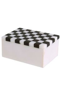 Caja de Joyería de Resina Negra con Incrustaciones de Hueso de Búfalo de Alta Calidad, con Tapa, Patrón de Tablero de Ajedrez Blanco y Negro, Rectangular, para Almacenamiento - Product Image 2