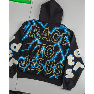 Sudadera con capucha y cremallera de diseño personalizado para hombre, de algodón polar, estilo oversize, transpirable y antiarrugas, ideal para invierno. - Product Image 4