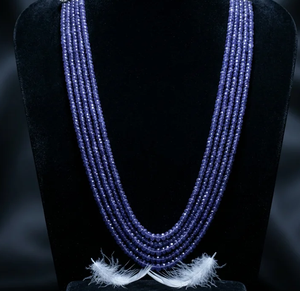 Collar de 5 capas con cuentas de circonita azul y cadena Sarafa chapada en oro, joyería nupcial india tradicional para mujer - Product Image 2