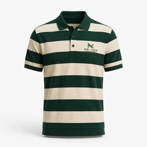 Polo Unisex NEXTEX de Rayas Anchas, Color Verde Bosque Crema, Tejido Piqué de Algodón, Manga Corta, Cuello Polo - Product Image 1