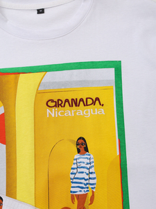 Camiseta Blanca de Cuello Redondo para Mujer, Granada Nicaragua, Corte Regular, Manga Corta, Casual, 100% Algodón Ecológico Lavado, Primavera - Product Image 6