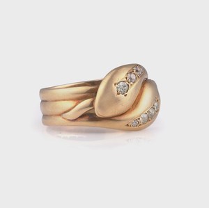 Vintage Edwardian Snake Diamond <b>Ring</b> 14K/18K Solid Gold Lab Grown Diamond Antique Retro Style Chunky <b>Dome</b> Statement Bypass <b>Ring</b> - Product Image 6