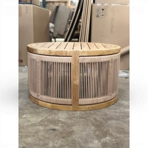Handcrafted Solid Teak Wood Eco-Friendly Outdoor <b>Round</b> Coffee <b>Table</b> Rope Woven Contemporary Tropical <b>Garden</b> Lounge Furniture - Product Image 1