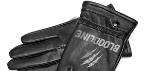 Gants en cuir BLOODLINE, longueur poignet, doublure en fausse fourrure, thermiques, pour l'hiver, style punk, pour l'extérieur - Product Image 1