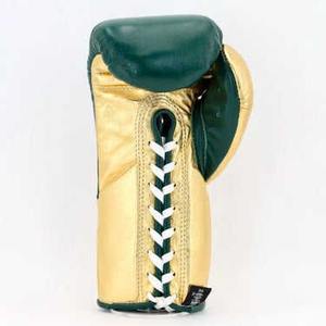 Guantes de Boxeo Profesionales de Alta Calidad en Cuero Genuino, Personalizados en Dorado y Verde, con la Frase 'No Boxing No Life', para Entrenamiento y Combate - Product Image 3