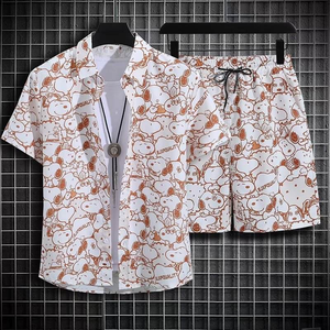 Ensemble de survêtement pour homme, en maille unie, respirant, léger, polyester/coton, manches courtes, coupe slim, short, été, décontracté, plage, streetwear - Product Image 4