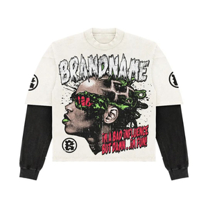 Camiseta Gráfica de Manga Larga de Doble Capa de Lujo, Estilo Hip Hop Rock, Impresión Serigrafiada, Ropa Urbana de Algodón Premium - Product Image 2