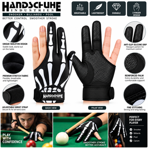 Guantes de Billar sin Dedos HANDSCHUHE INDUSTRIES, Unisex, Material con Impresión Digital, Ambidiestros, con Gancho, para Billar y Snooker - Product Image 4