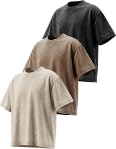 เสื้อยืดสตรีทแวร์ขายส่งแบบยกแพ็ค 180GSM ผ้าฝ้าย 100% ทรงโอเวอร์ไซส์ ยูนิเซ็กซ์ ล้างสีแบบแอซิดวอช ทรงหลวม สไตล์วินเทจ ออกกำลังกายได้ ไหล่ตก - Product Image 1