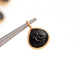 Colgante de flor de ónix negro natural, plata de ley 925, colgante de piedra preciosa tallada a mano, colgante de corazón para la fabricación de joyas, 12 mm - Product Image 1