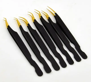 Stainless Steel Grip Eyelash Tweezers <b>Pink</b> <b>Box</b> Custom Packaging Isolation Private Label Smooth Tip Volume Lash Tweezers Beauty - Product Image 1