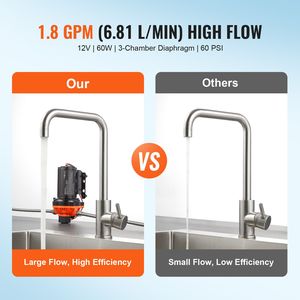 Pompa a Diaframma 12V DC 1.8 GPM a 3 Camere per Acqua Marina con Interruttore Automatico di Pressione Regolabile 40-100 PSI - Product Image 2