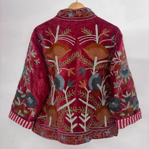 Velvet Suzani Embroidered <b>Jacket</b> Boho <b>Kantha</b> Quilt Coat Handmade Coat Floral Embroidered Velvet <b>Jacket</b> - Product Image 1