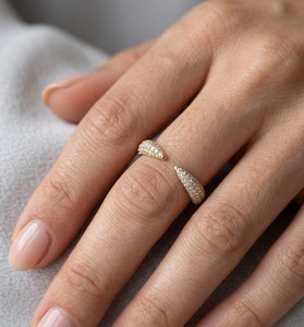 14K Real Gold Stackable Open Cuff Ring with Micro Pave set Lab Created Diamond Adjustable Open Gold Ring by Indian Manufacturer - Product Image 4