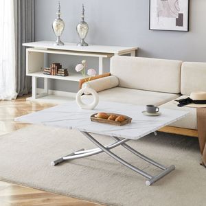 Table relevable multifonctionnelle minimaliste moderne avec plateau en MDF de 0,8 pouce et pieds en métal argenté pour la coiffure ou l'utilisation comme table basse - Product Image 3