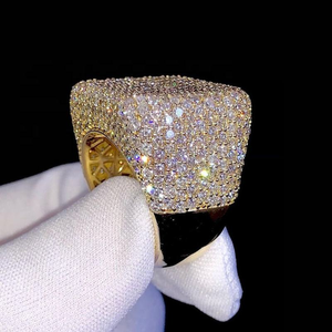 Hip hop <b>jewellery</b> moissanite iced out <b>yellow</b> gold pavé wide band ring luxury chunky bling statement design - Product Image 4