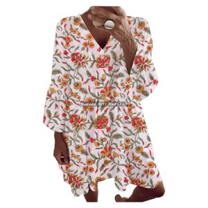 Collection d'été la plus vendue : Robe midi décontractée pour femme, imprimée ethnique, tissée, à manches cloche, imprimée au bloc, pour le printemps et l'été - Product Image 1