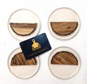 Direct Factory Wood Resin <b>Coaster</b> Set 4-Inch Diameter <b>Heat</b> Resistant Non-Slip Handmade Drink Home Bar Use <b>Coasters</b> Placemats - Product Image 1