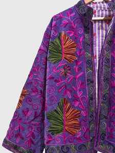 <b>Velvet</b> Floral Embroidered Jacket Mandarin Collar Full Sleeve Plus Size Women's Autumn Wear Prairie Chic Style - Product Image 5