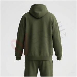 Conjunto Deportivo Unisex con Capucha Color Verde Oliva, Manga Larga, Color Sólido, Casual, Transpirable, Corte Regular, Ropa de Otoño, 100% Algodón - Product Image 2