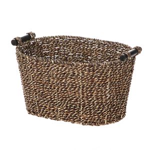 Brown Oval <b>Seagrass</b> Storage <b>Basket</b> Set of 3 with Wooden Handles 8.31x10x14.31 Inches - Product Image 2